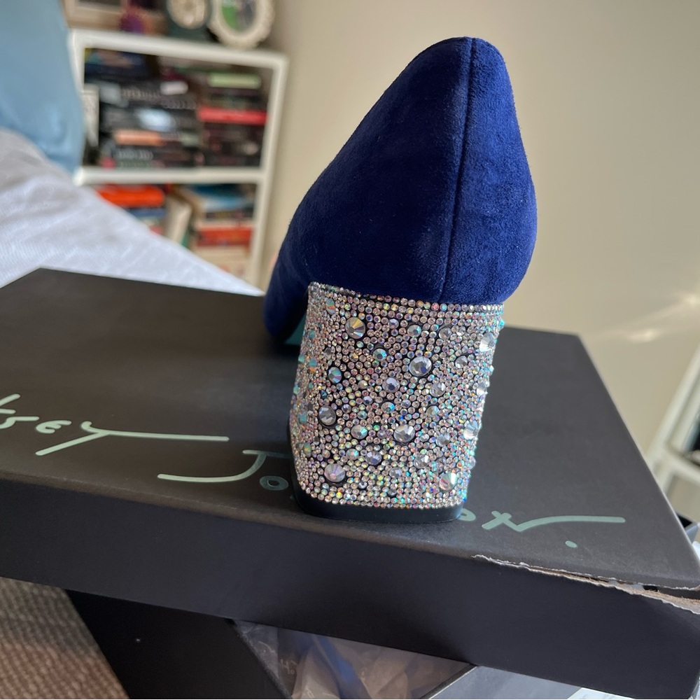 Betsy Johnson Blue Suede Rhinestone Heels - Picture 4 of 8